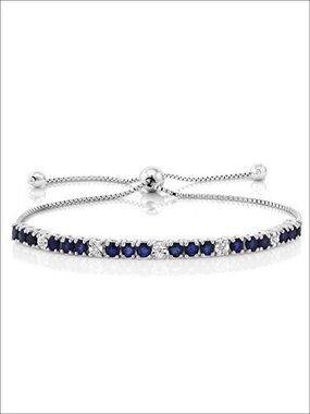 2.05 Ct Blue Sapphire Diamond Tennis Bracelet 925 Sterling Silver Adjustable